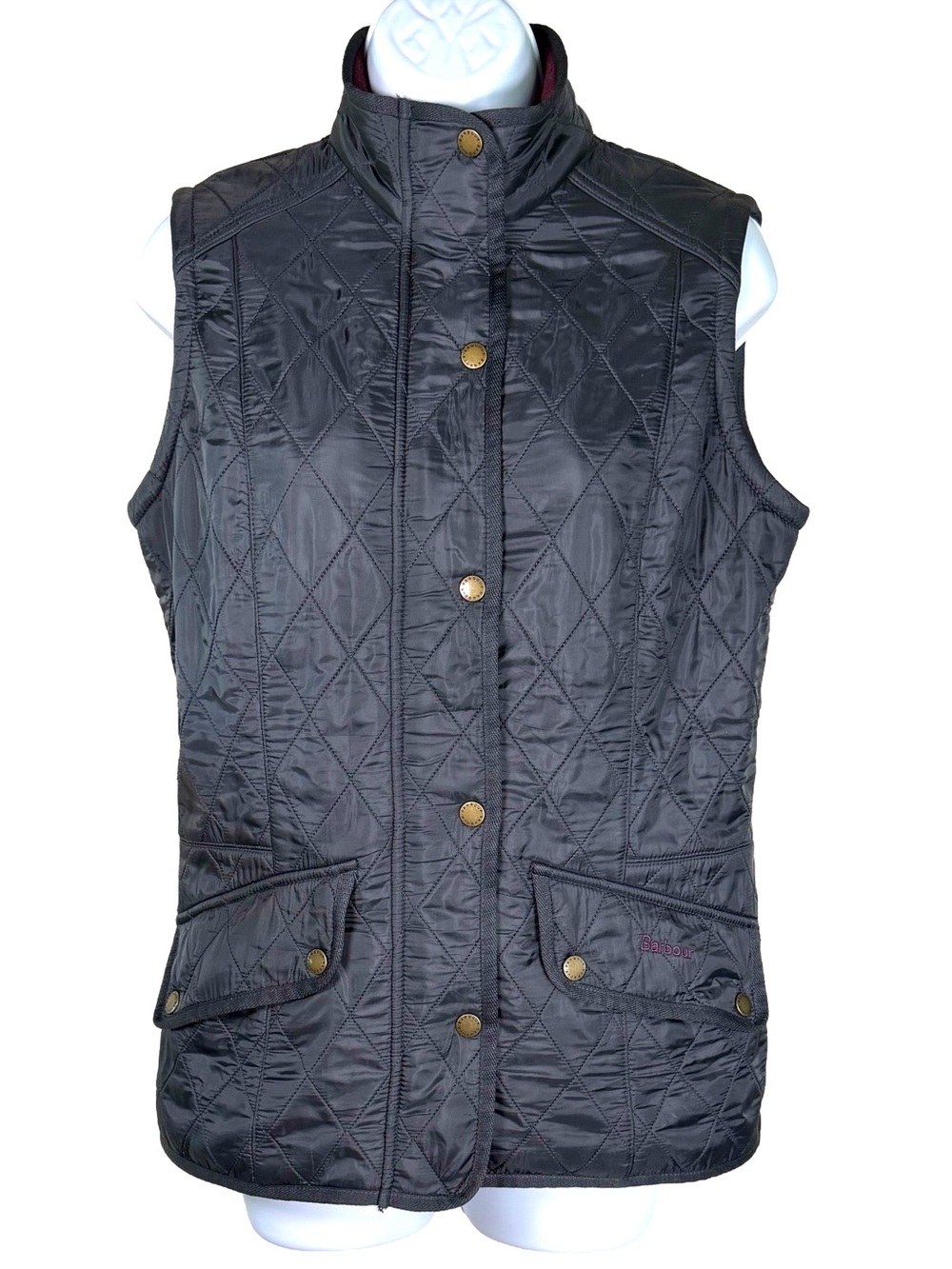 Barbour Cavalry Gilet Women’s 8 Charcoal Gray Quilted Fleece Lined Vest